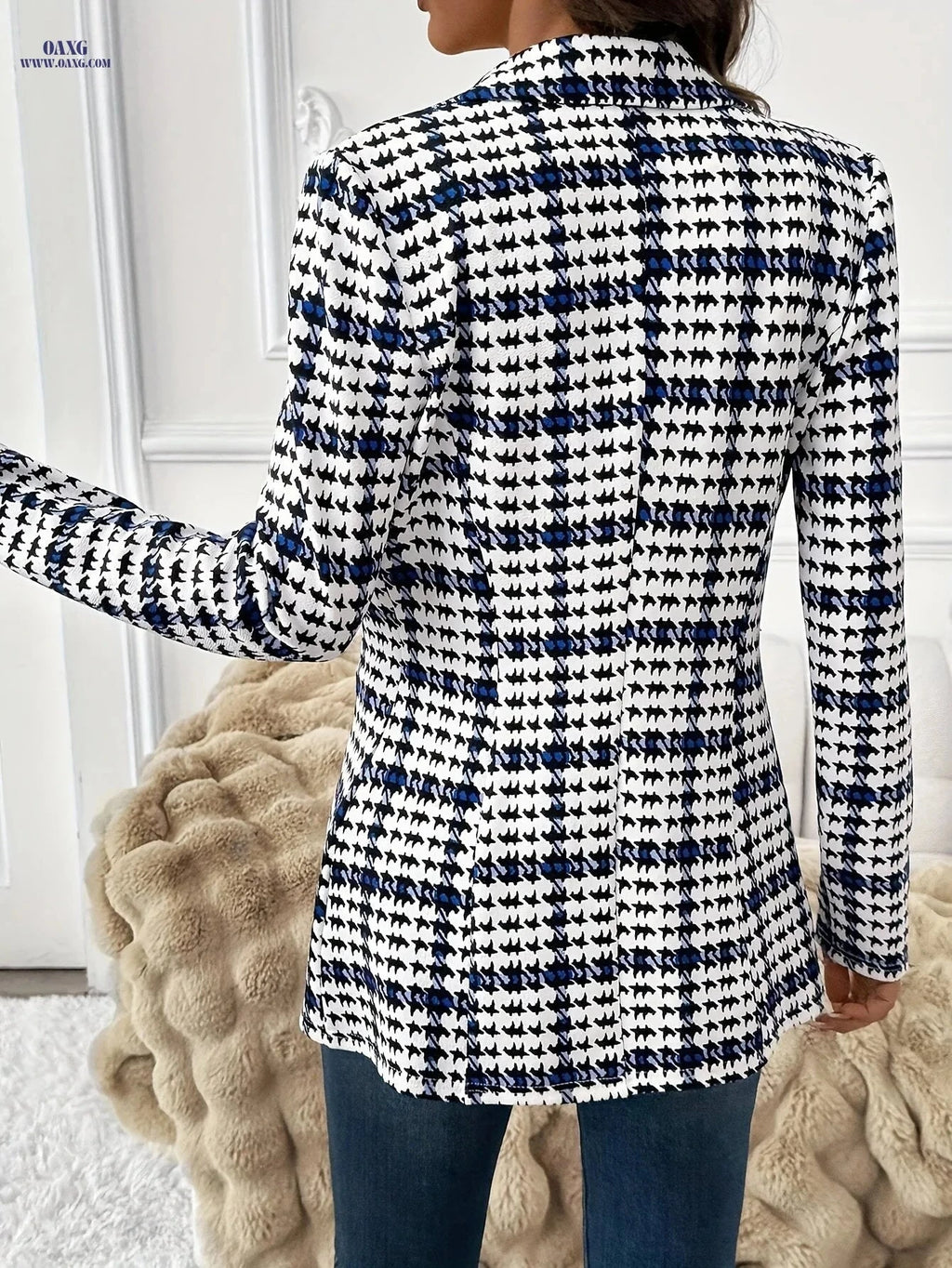 Elegant Plaid Blazer Jacket for Women - Versatile Long Sleeve Coat   OAXG Mixed Color / S