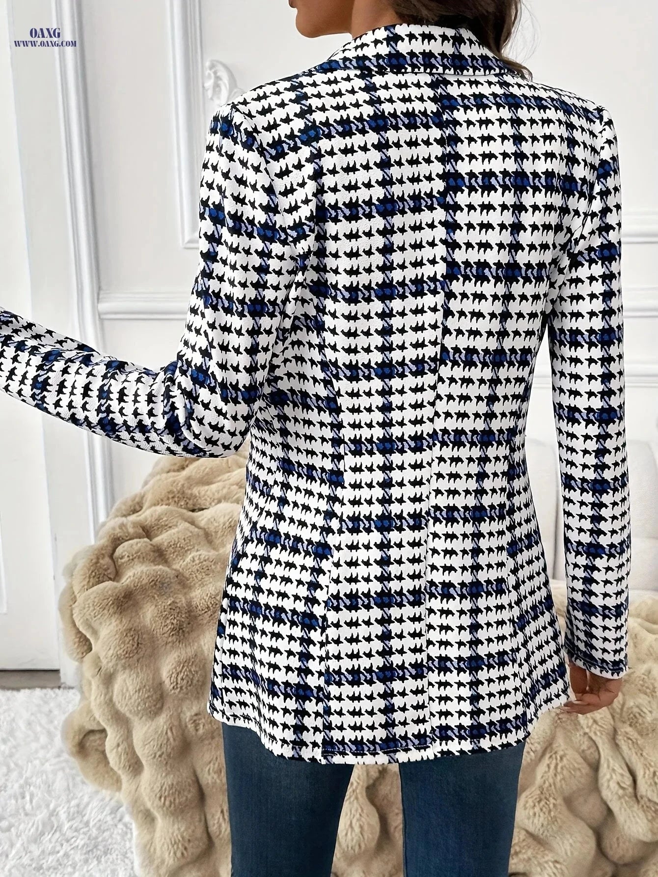 Elegant Plaid Blazer Jacket for Women - Versatile Long Sleeve Coat   OAXG Mixed Color / S