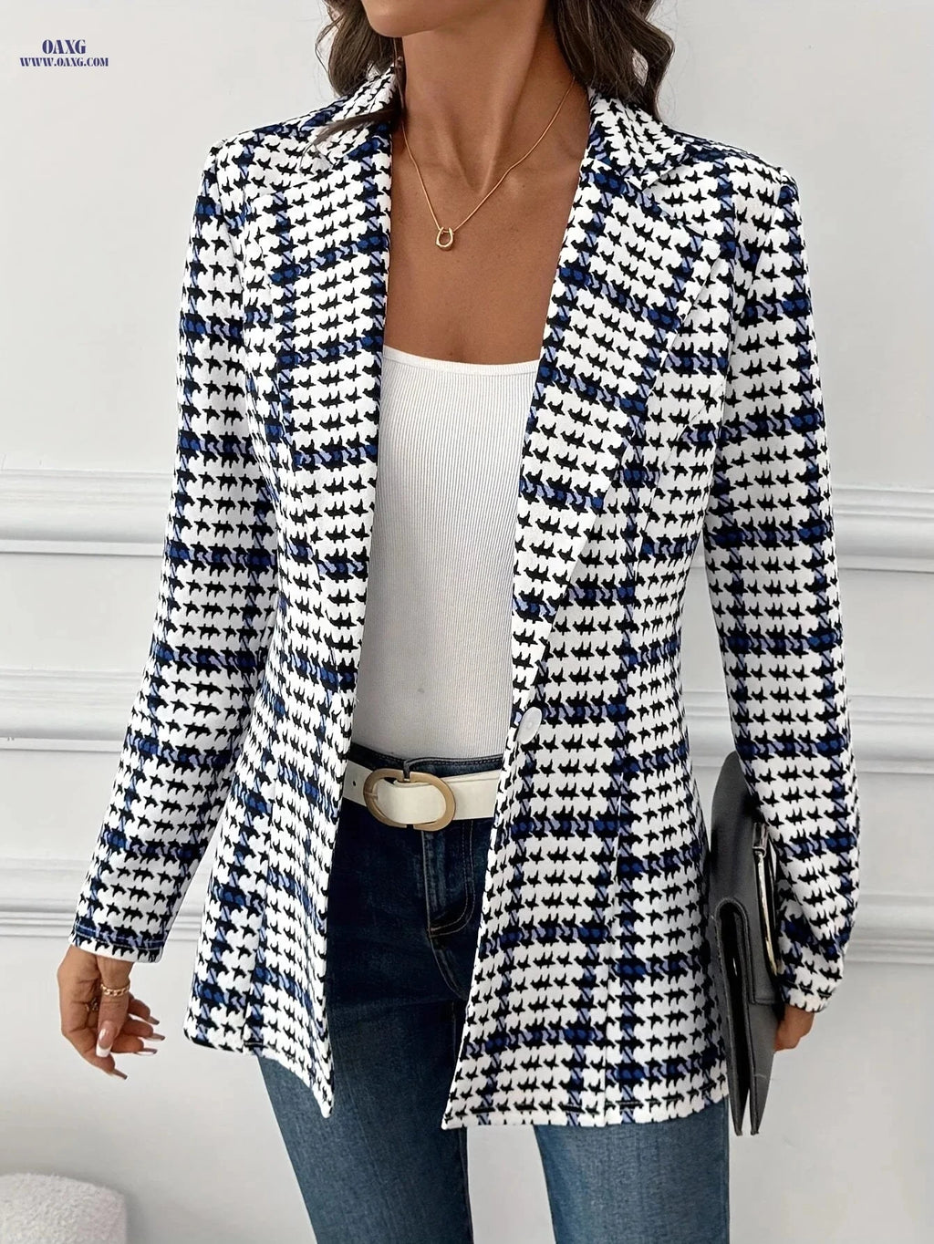 Elegant Plaid Blazer Jacket for Women - Versatile Long Sleeve Coat   OAXG Mixed Color / S