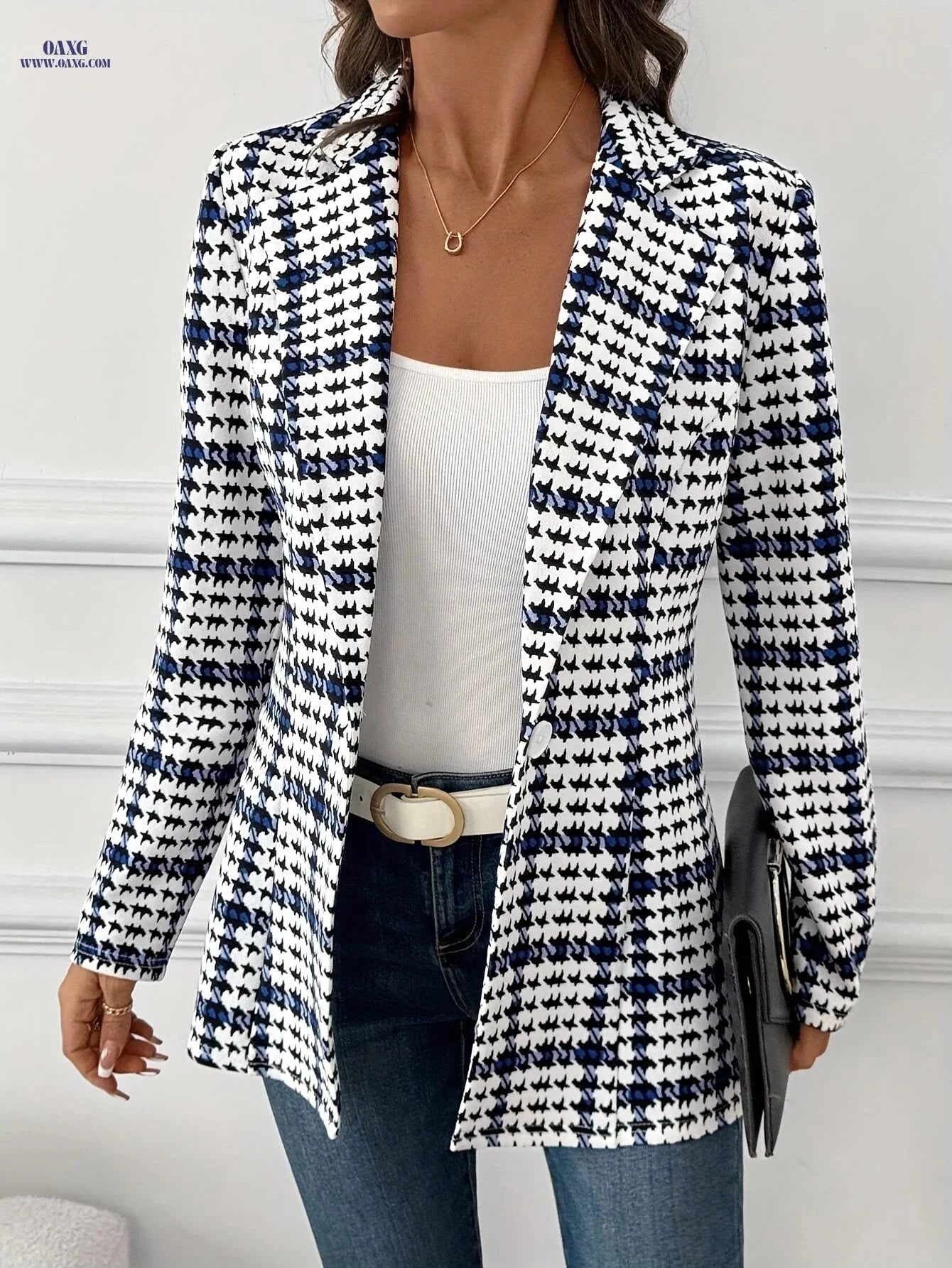 Elegant Plaid Blazer Jacket for Women - Versatile Long Sleeve Coat   OAXG Mixed Color / S