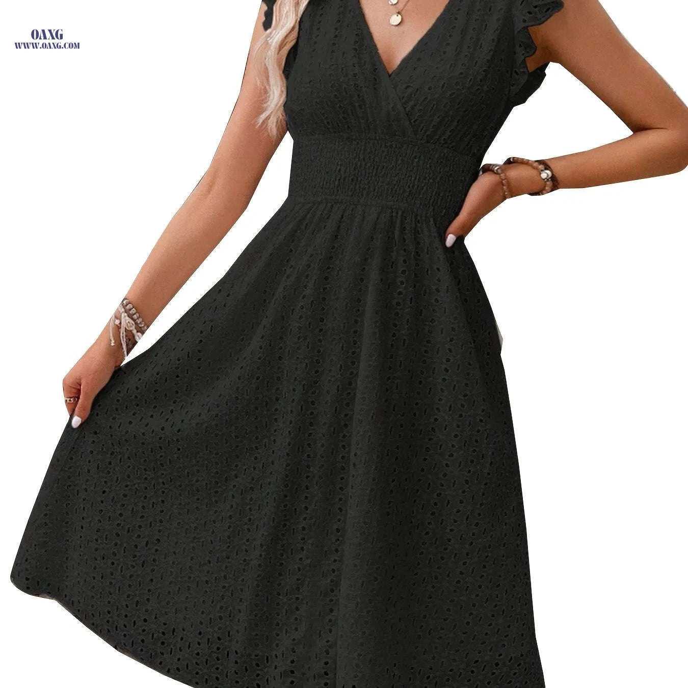 Elegant Pleated Waist Dress with Diagonal Collar - Perfect for Spring   OAXG 