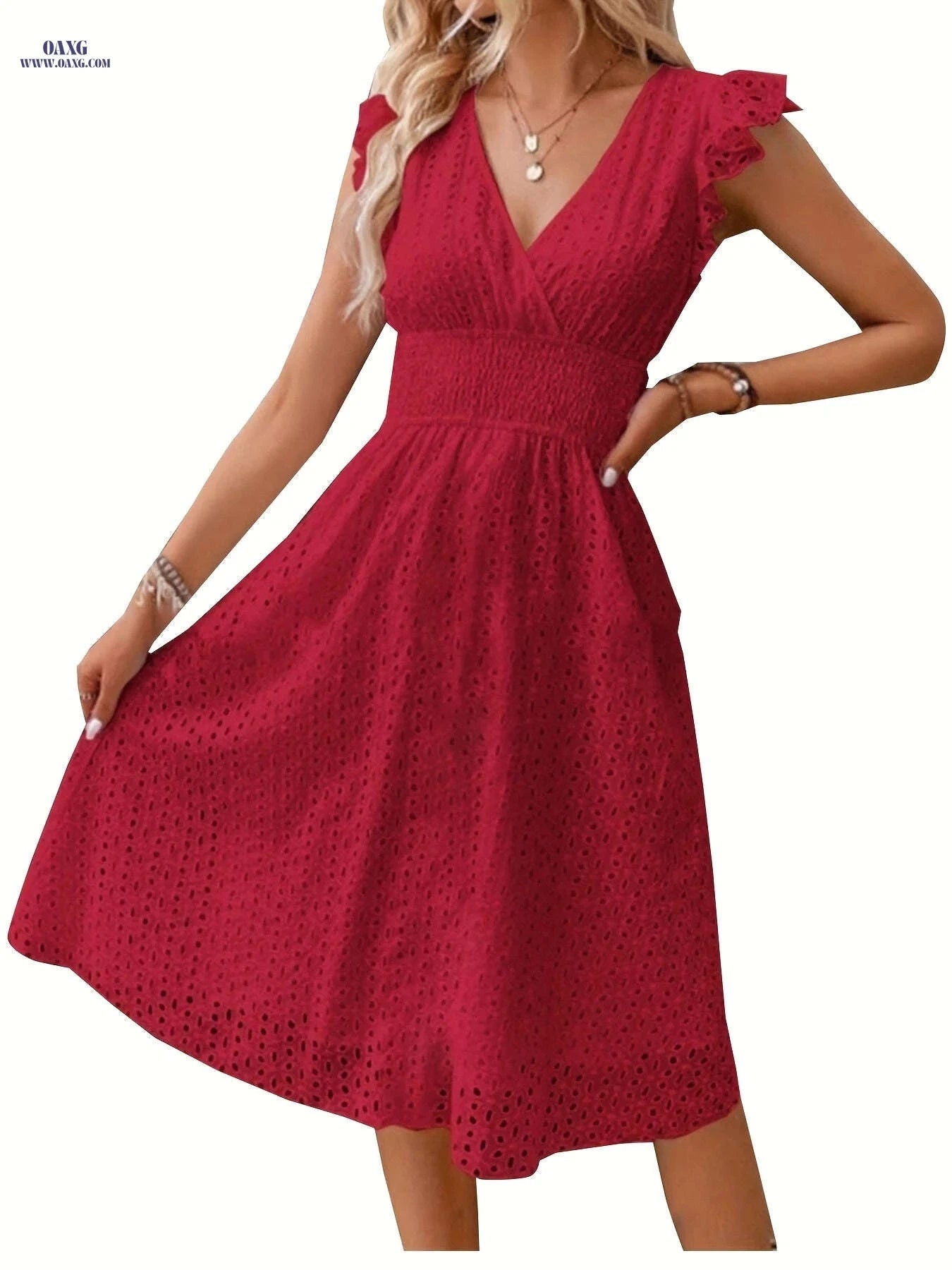 Elegant Pleated Waist Dress with Diagonal Collar - Perfect for Spring   OAXG 