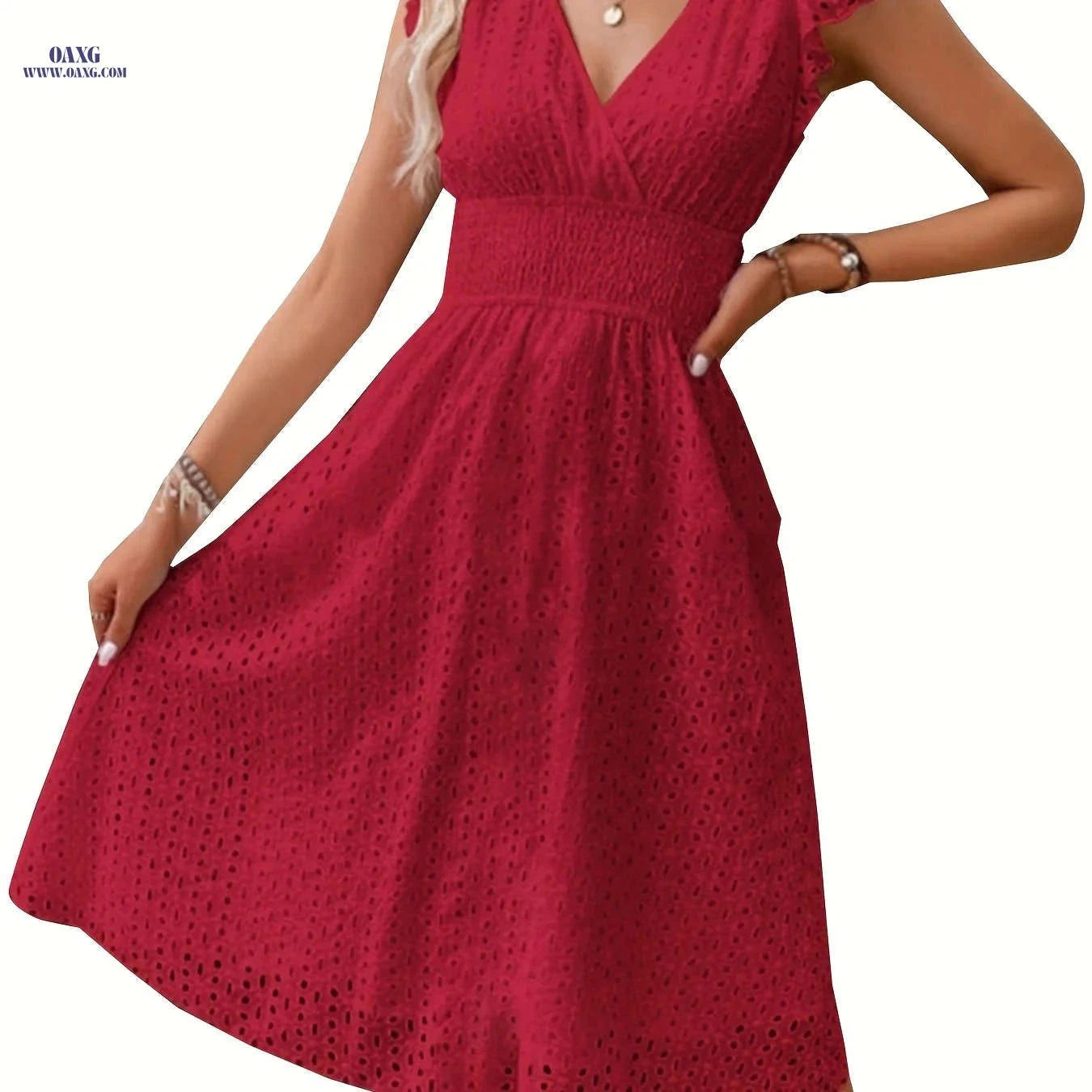 Elegant Pleated Waist Dress with Diagonal Collar - Perfect for Spring   OAXG 