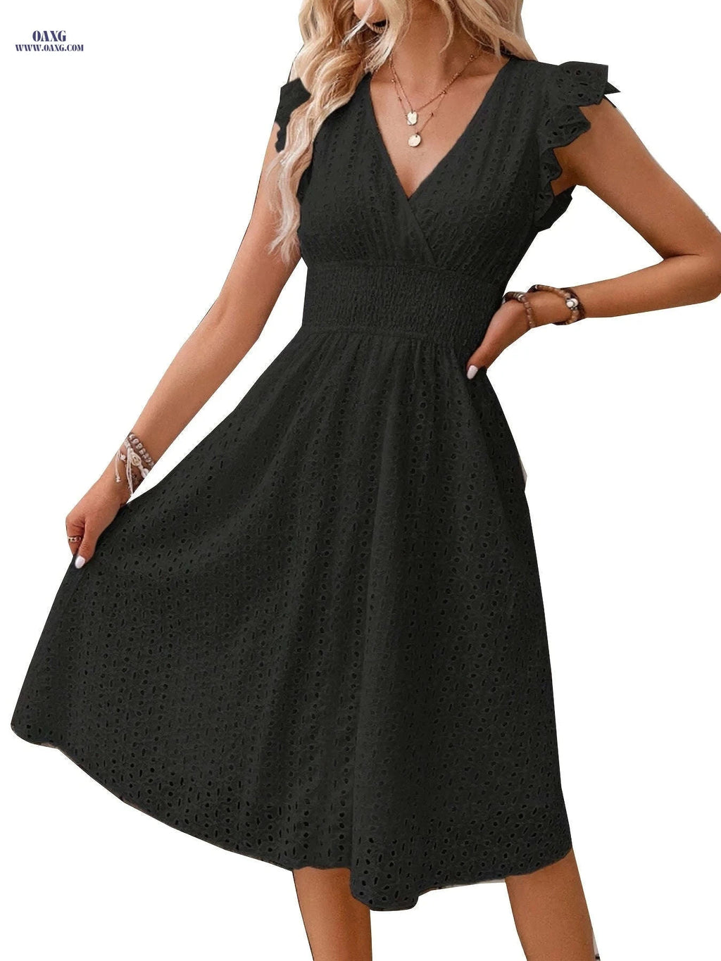 Elegant Pleated Waist Dress with Diagonal Collar - Perfect for Spring   OAXG 
