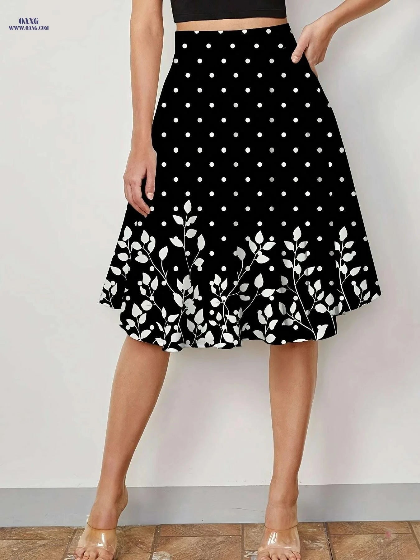 Elegant Polka Dot A-Line Skirt - Knee-Length, Machine Washable   OAXG 