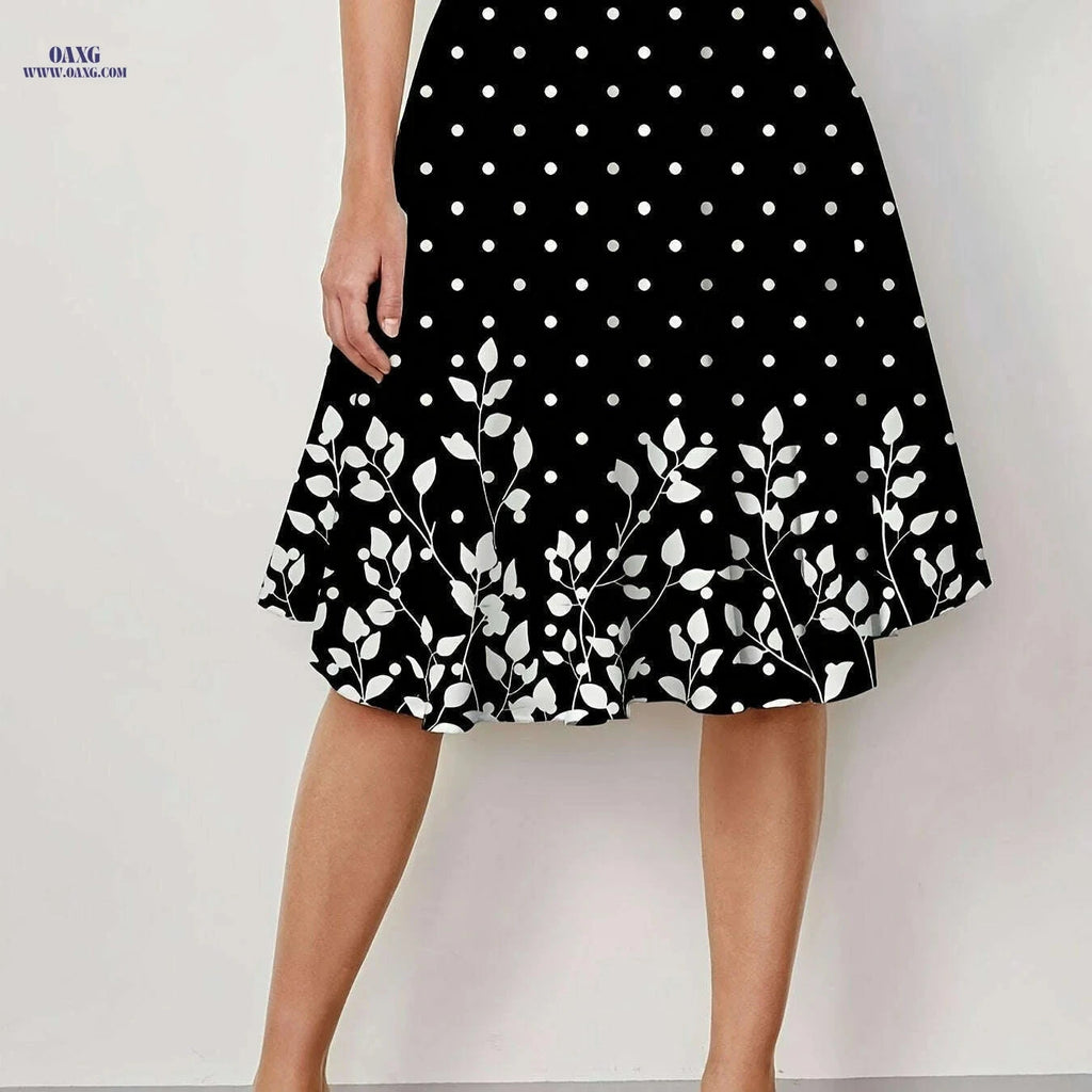 Elegant Polka Dot A-Line Skirt - Knee-Length, Machine Washable   OAXG Black / S