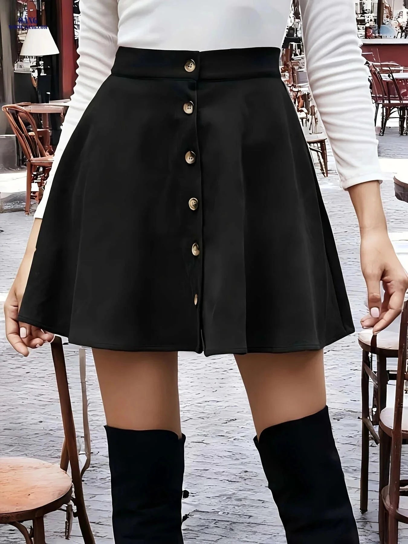 Elegant Polyester Buttoned Skirt for Women - Versatile Wardrobe Essential   OAXG 