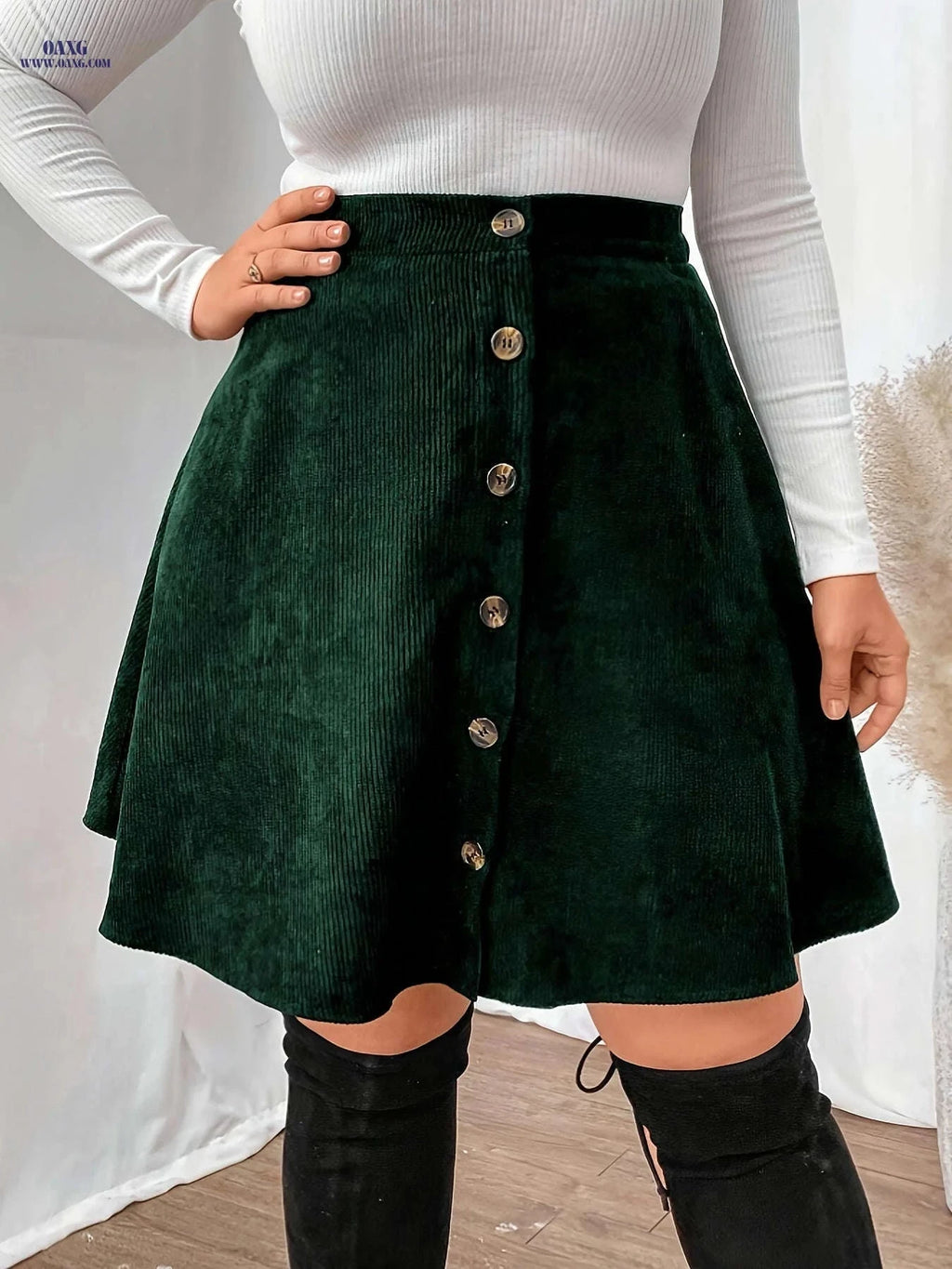 Elegant Polyester Buttoned Skirt for Women - Versatile Wardrobe Essential   OAXG Black / S