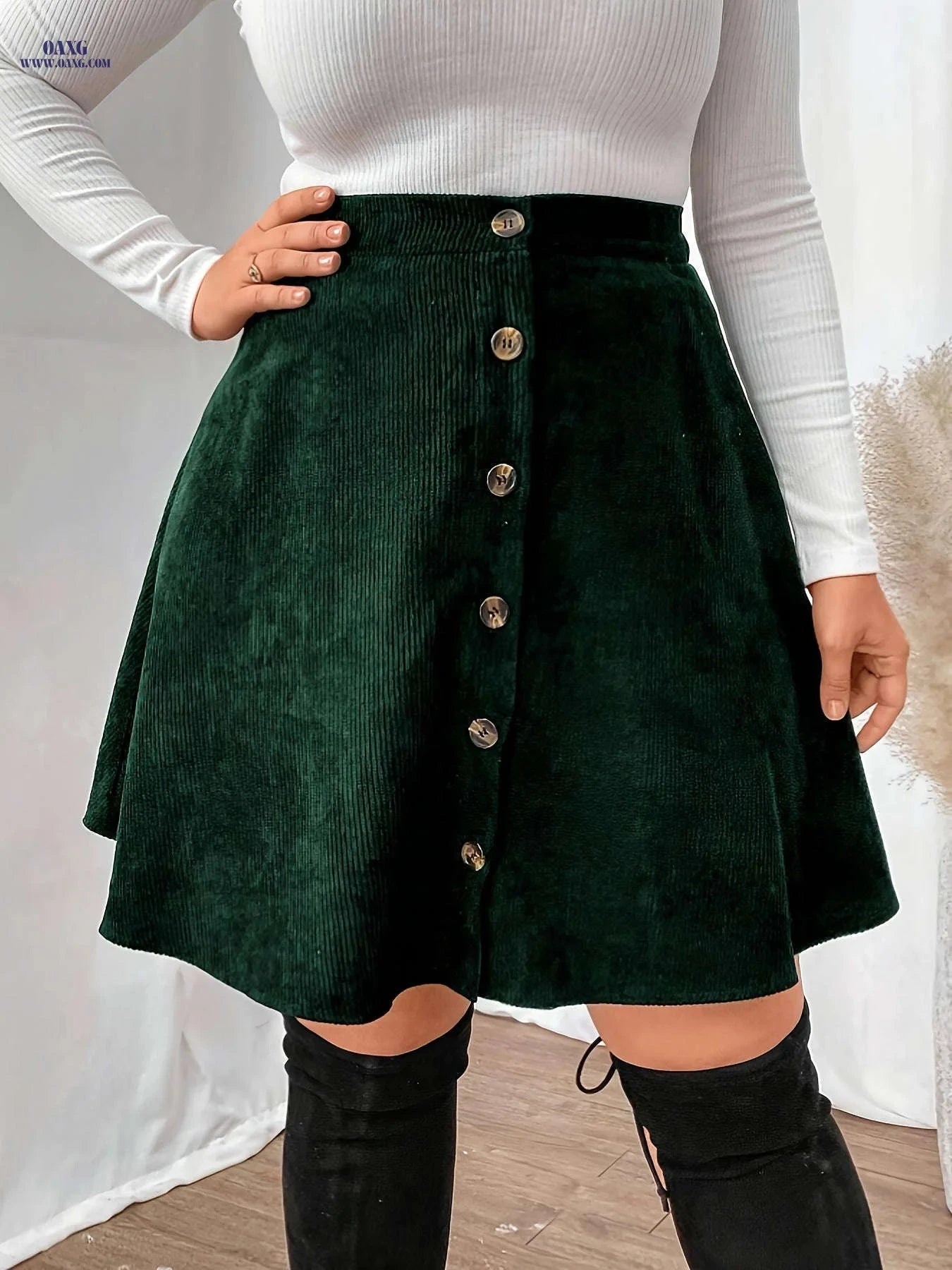 Elegant Polyester Buttoned Skirt for Women - Versatile Wardrobe Essential   OAXG Black / S