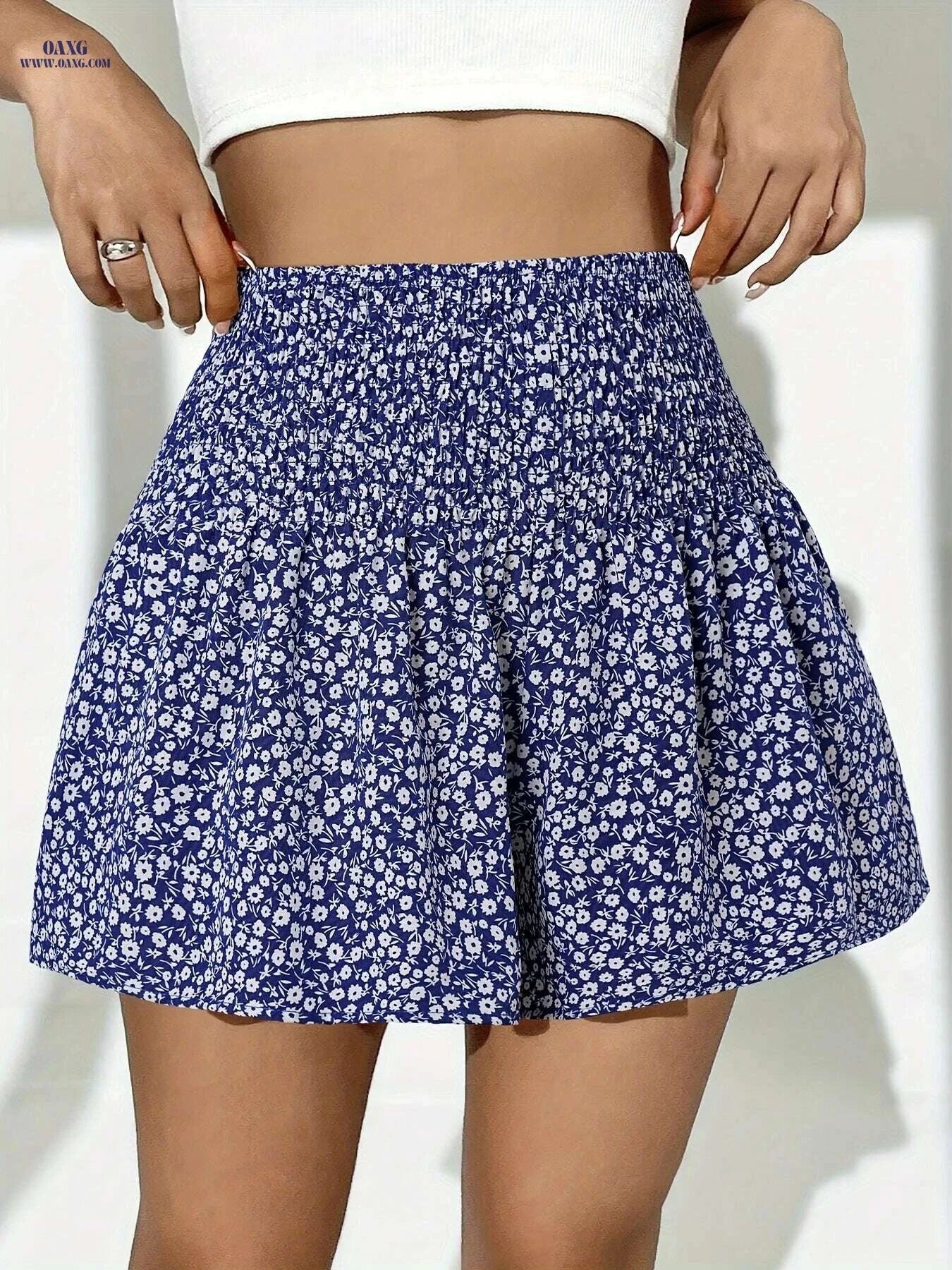 Elegant Polyester Shirred Waistband Skirt - Women's Floral Fashion   OAXG 