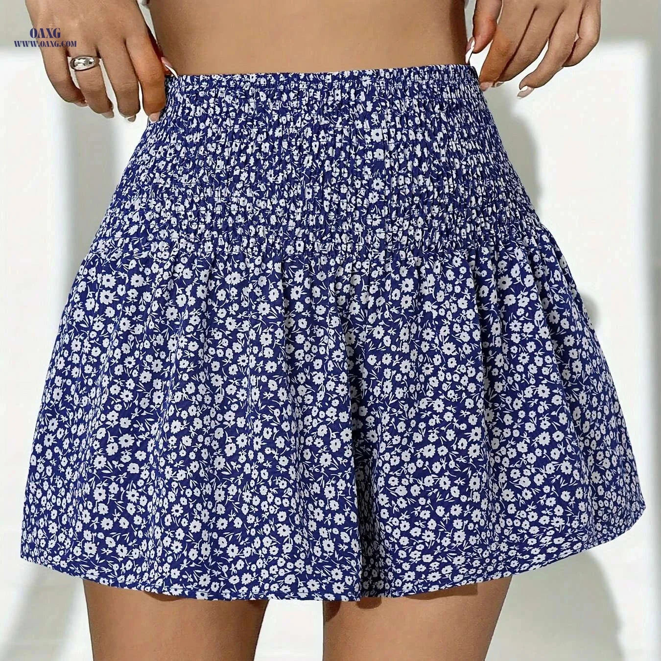 Elegant Polyester Shirred Waistband Skirt - Women's Floral Fashion   OAXG 