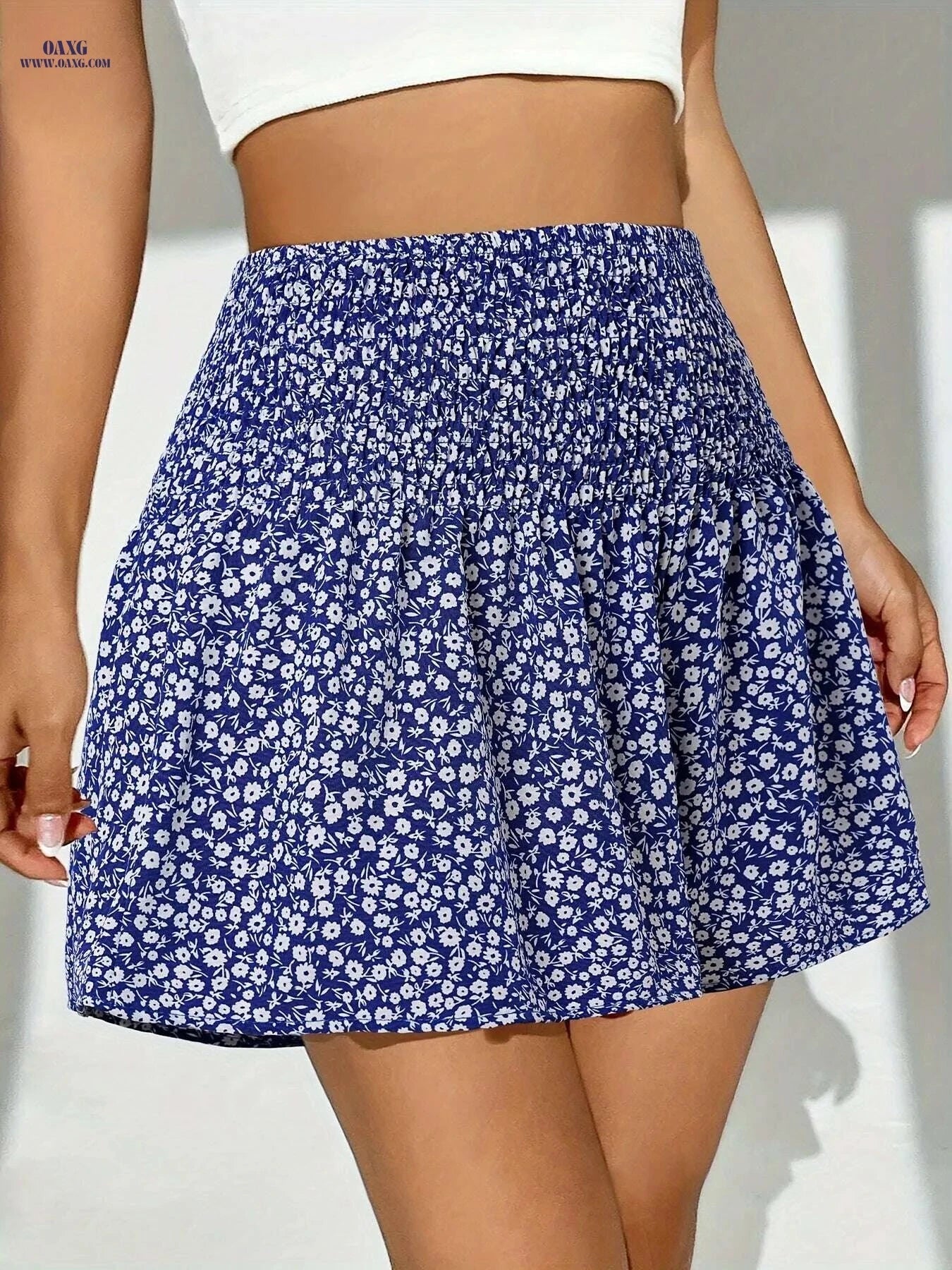 Elegant Polyester Shirred Waistband Skirt - Women's Floral Fashion   OAXG 