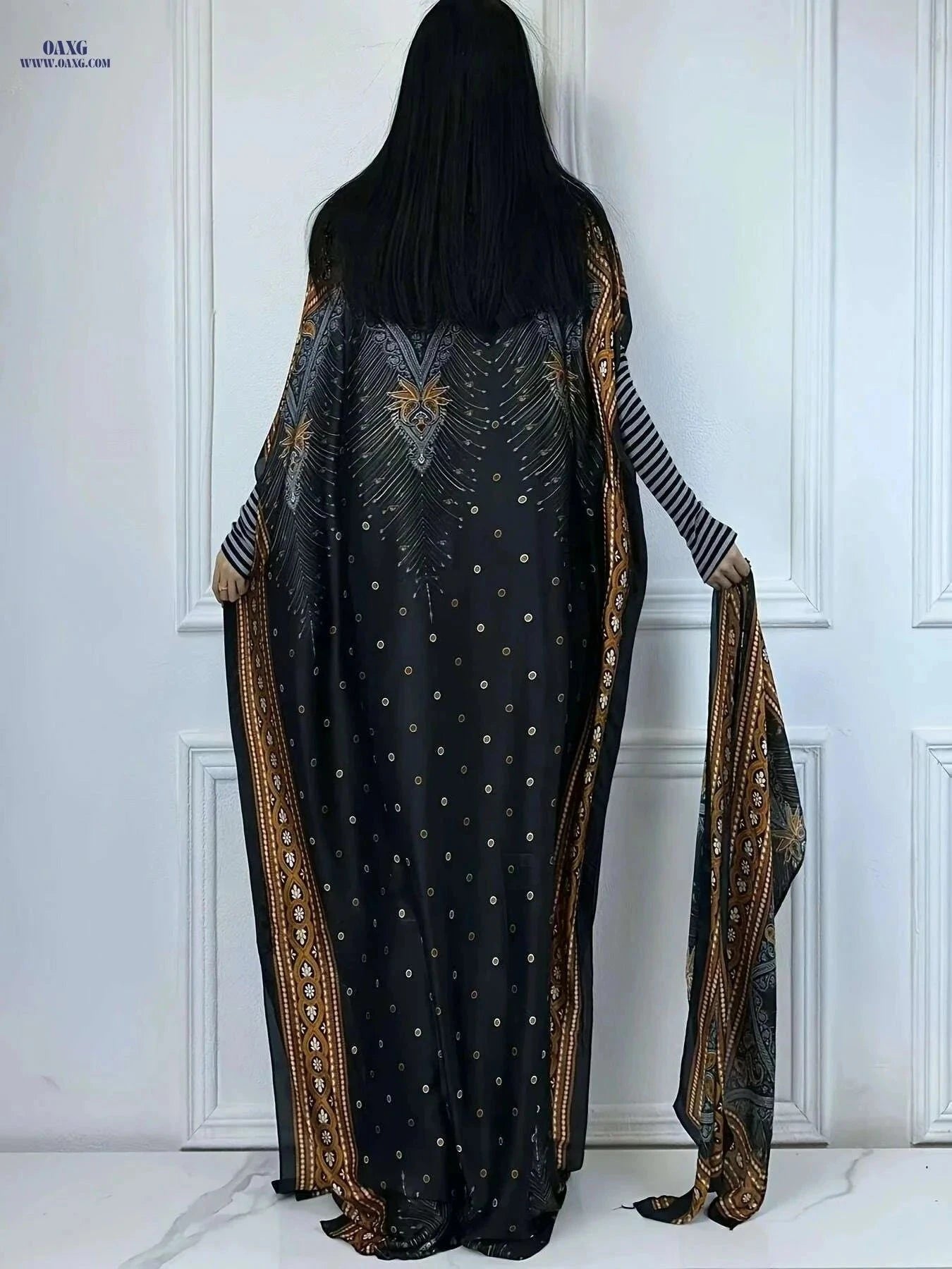 Elegant Print Abaya - Loose Tunic Dress with Scarf for Spring   OAXG Red / One-size