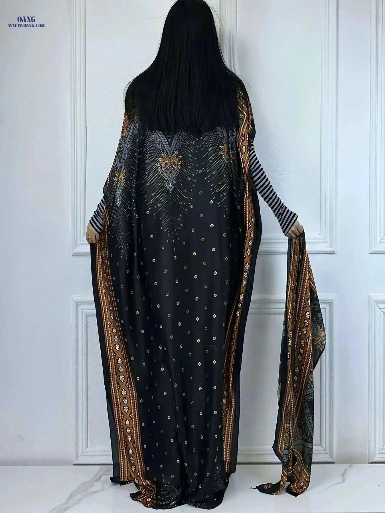 Elegant Print Abaya - Loose Tunic Dress with Scarf for Spring   OAXG Red / One-size