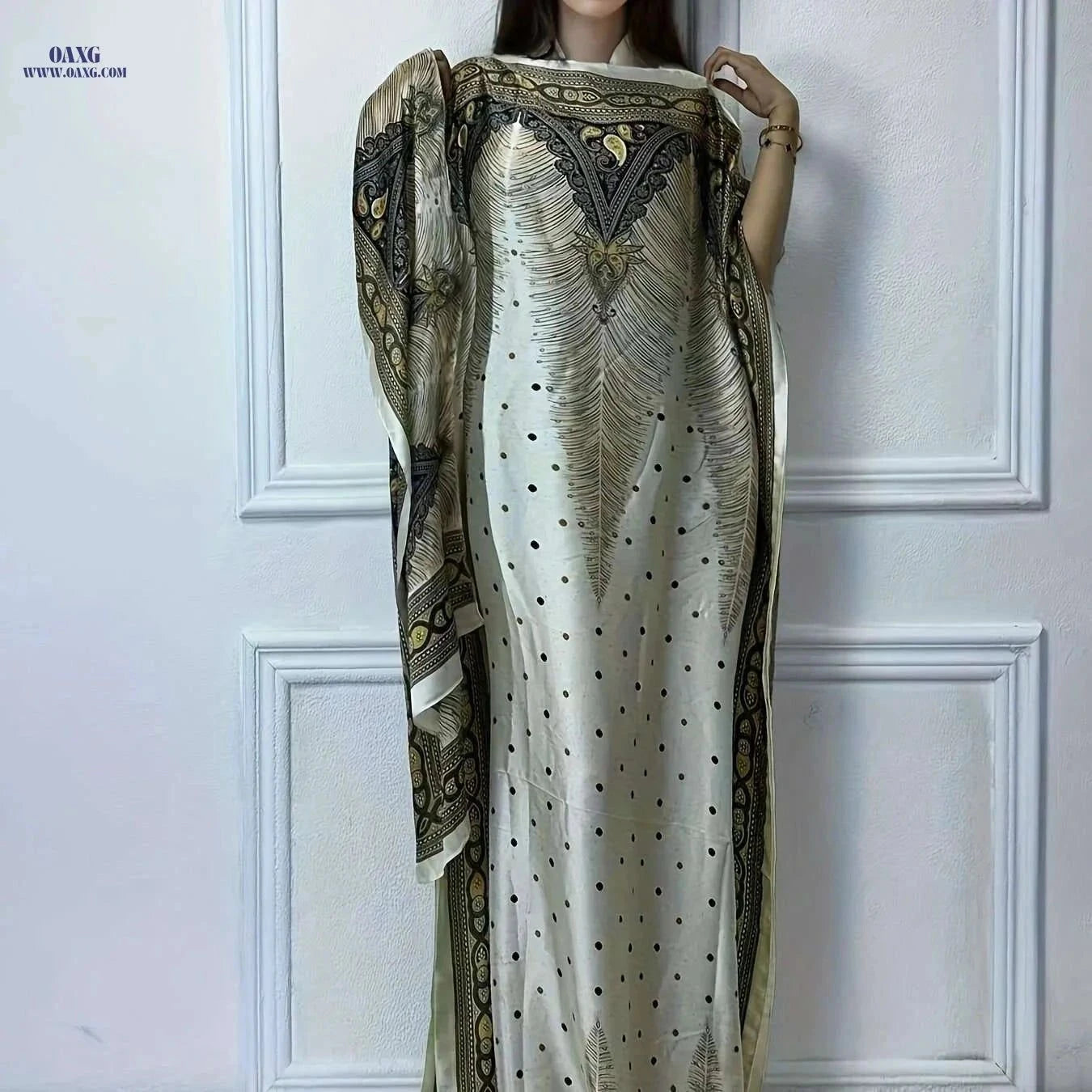 Elegant Print Abaya - Loose Tunic Dress with Scarf for Spring   OAXG Red / One-size