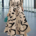 Elegant Printed Dress with Stylish Tie - Perfect for Spring/Fall   OAXG Multicolor / S