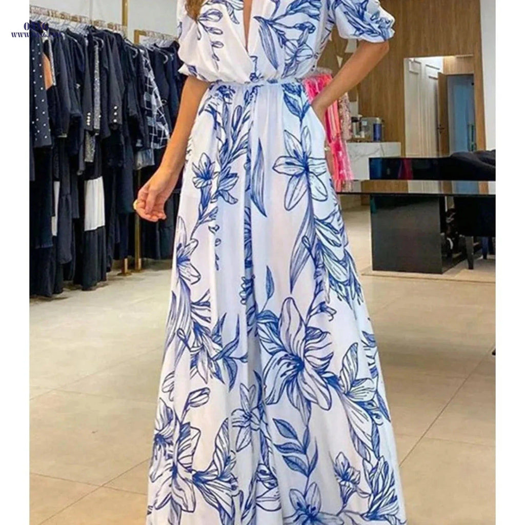 Elegant Printed Jumpsuit for Women - High Waist, Wide-Leg Style   OAXG Blue / S