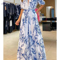 Elegant Printed Jumpsuit for Women - High Waist, Wide-Leg Style   OAXG Blue / S