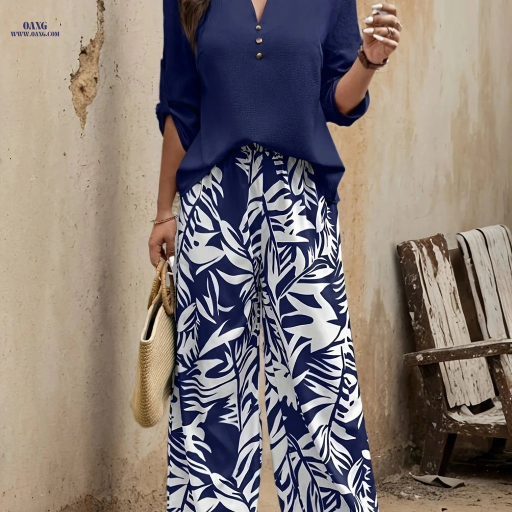 Elegant Pullover Long Sleeve Top & Pants Set - Spring-Summer Fashion   OAXG 