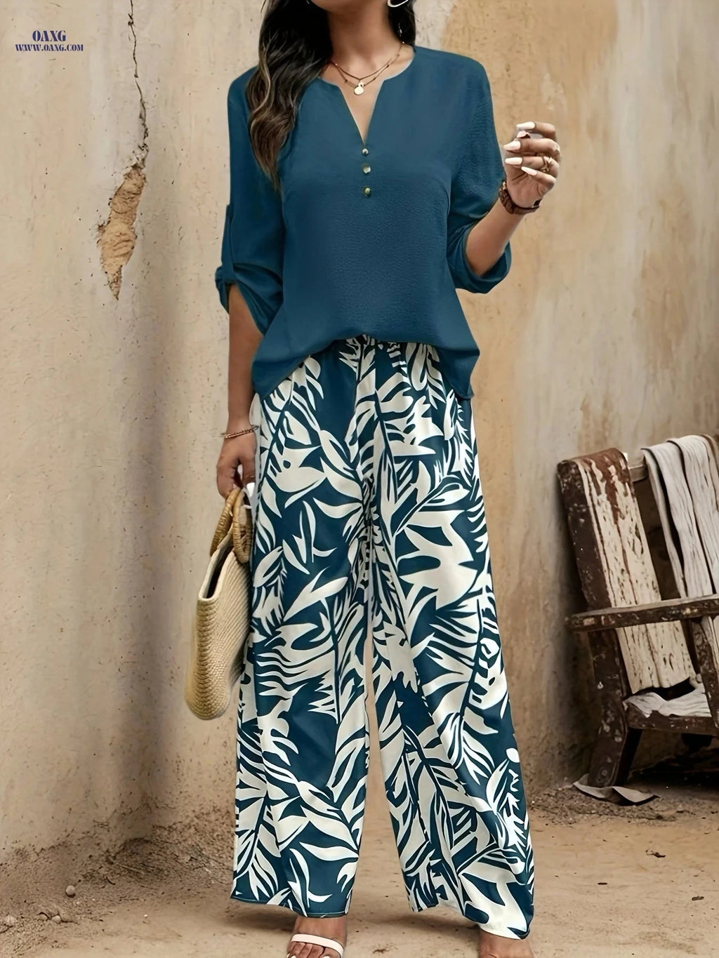 Elegant Pullover Long Sleeve Top & Pants Set - Spring-Summer Fashion   OAXG 