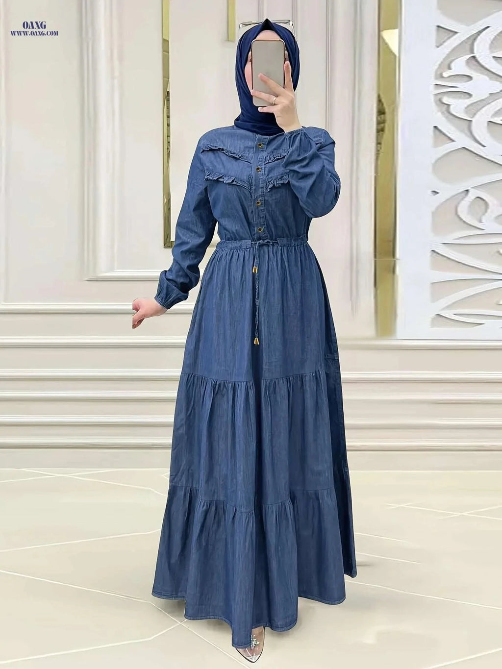 Elegant Ramadan Button Front Dress - Modest Loose Maxi Style   OAXG 