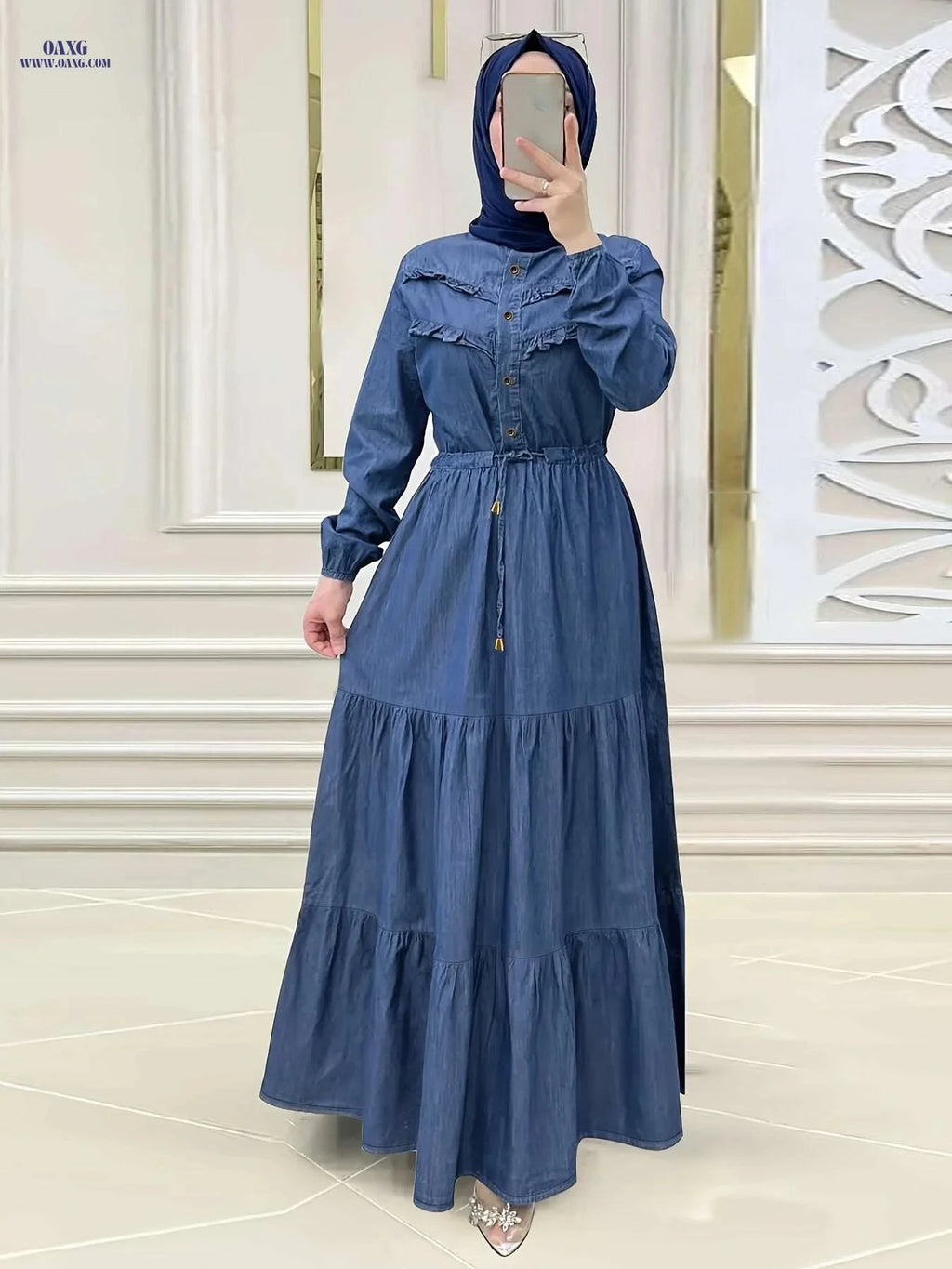 Elegant Ramadan Button Front Dress - Modest Loose Maxi Style   OAXG 