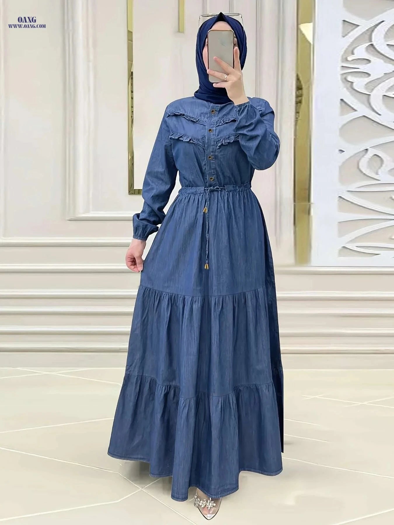 Elegant Ramadan Button Front Dress - Modest Loose Maxi Style   OAXG 