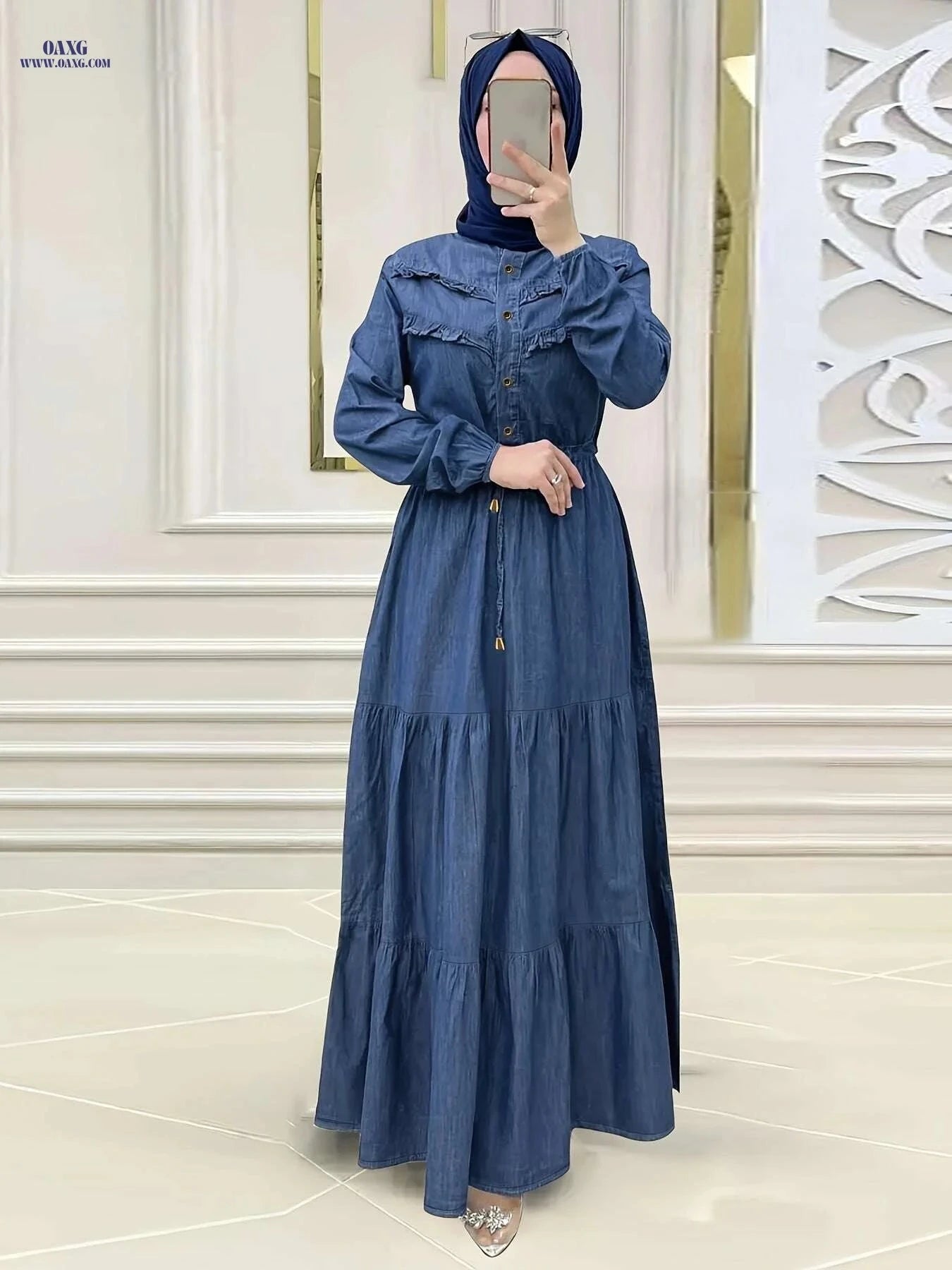 Elegant Ramadan Button Front Dress - Modest Loose Maxi Style   OAXG 