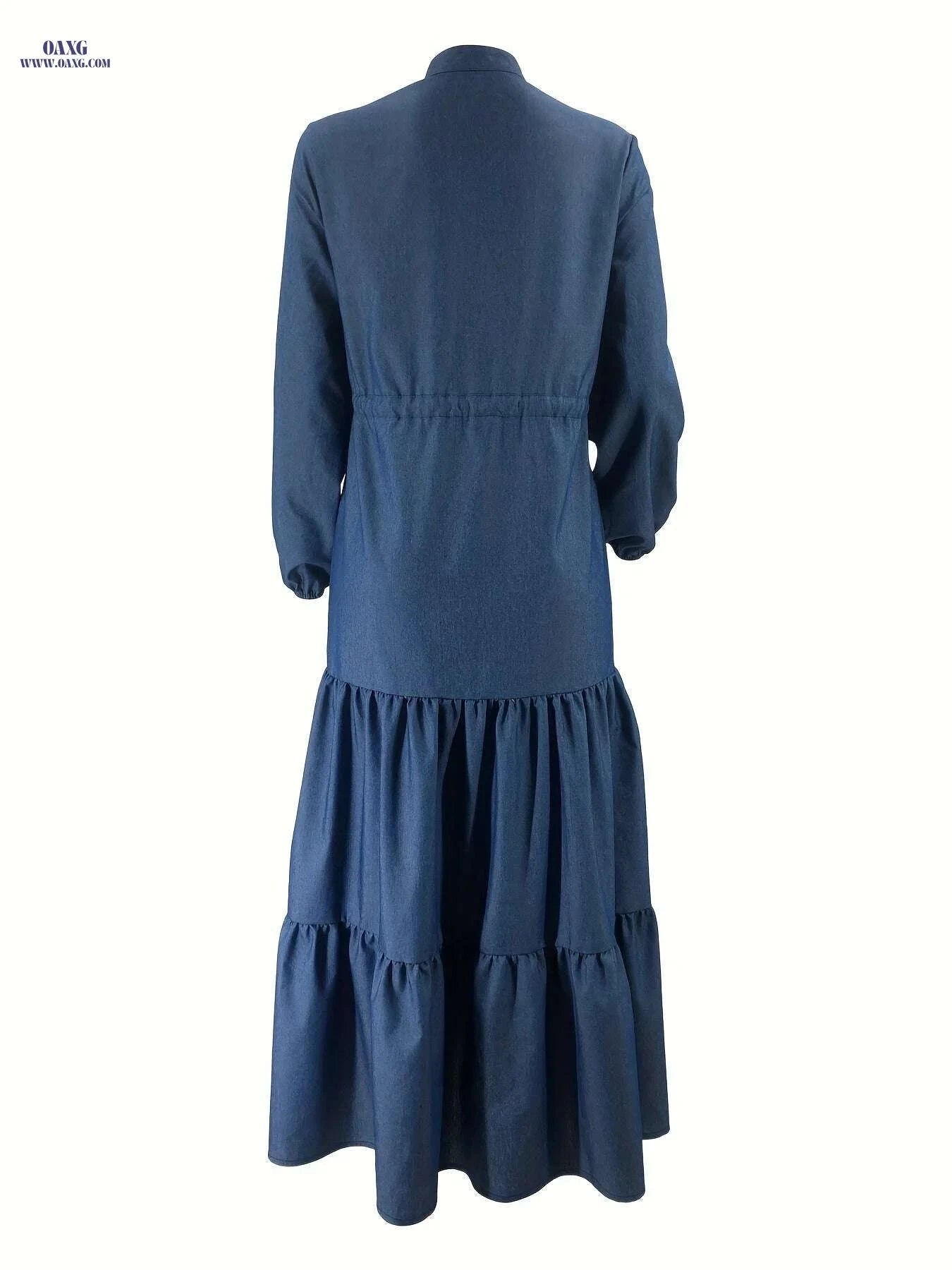 Elegant Ramadan Button Front Dress - Modest Loose Maxi Style   OAXG Navy Blue / S