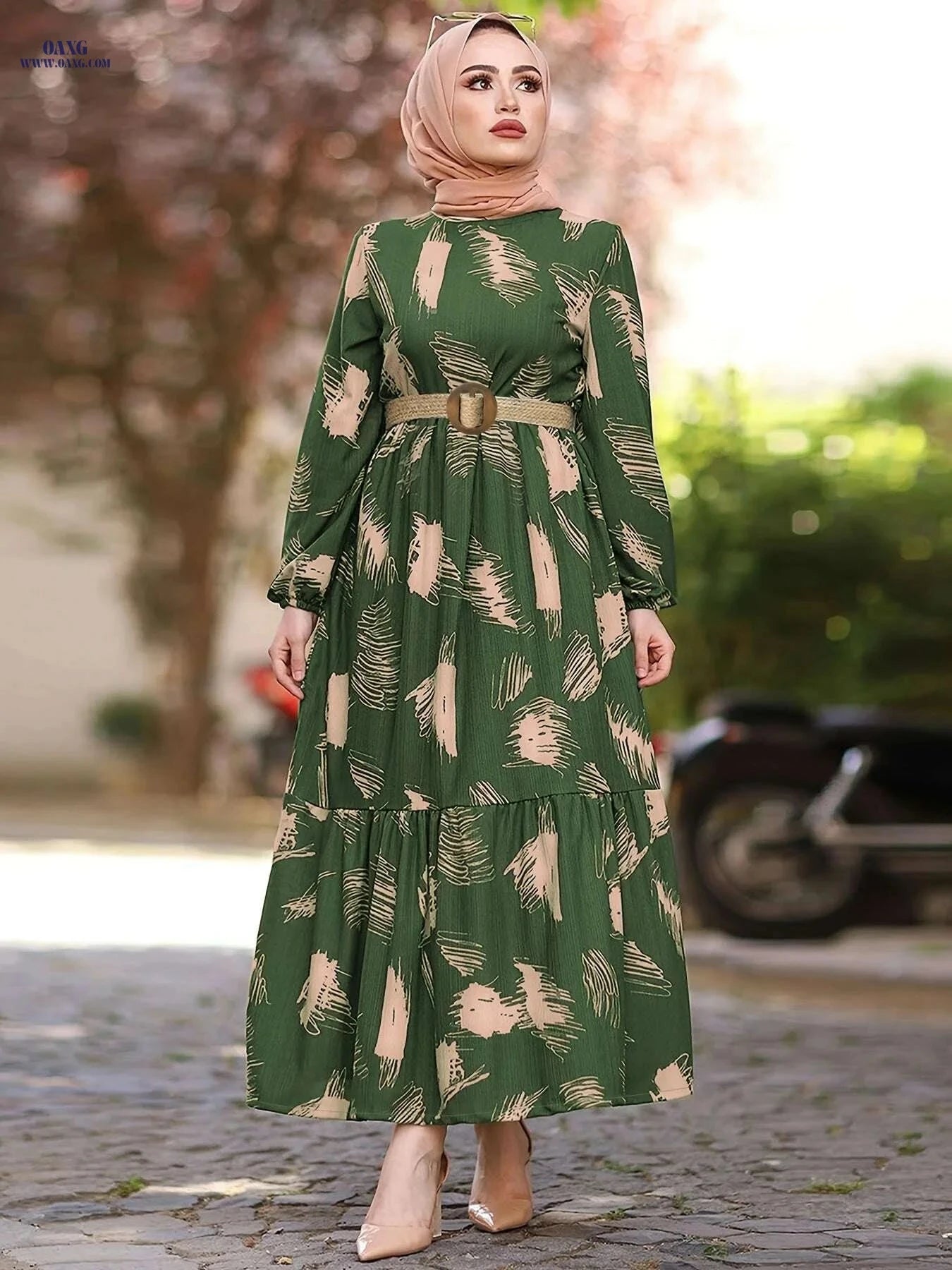 Elegant Ramadan Chic Kaftan Dress - Vibrant Casual Long Sleeve Maxi   OAXG 
