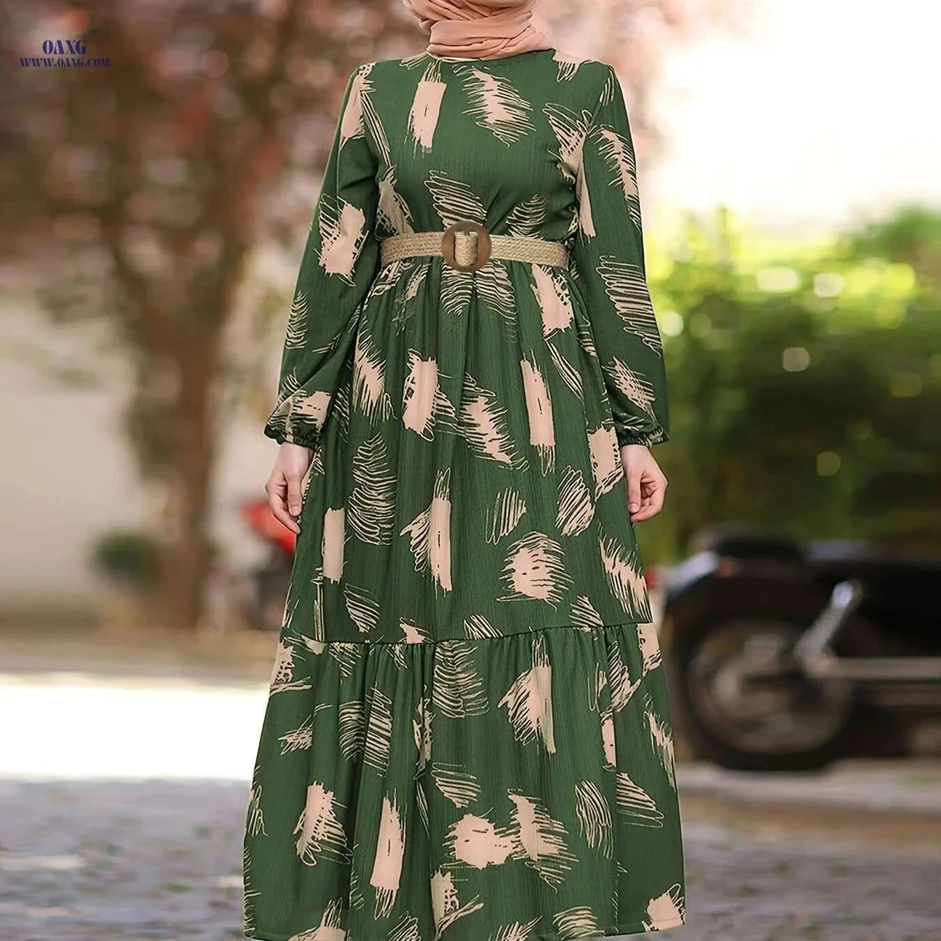 Elegant Ramadan Chic Kaftan Dress - Vibrant Casual Long Sleeve Maxi   OAXG Navy Blue / S