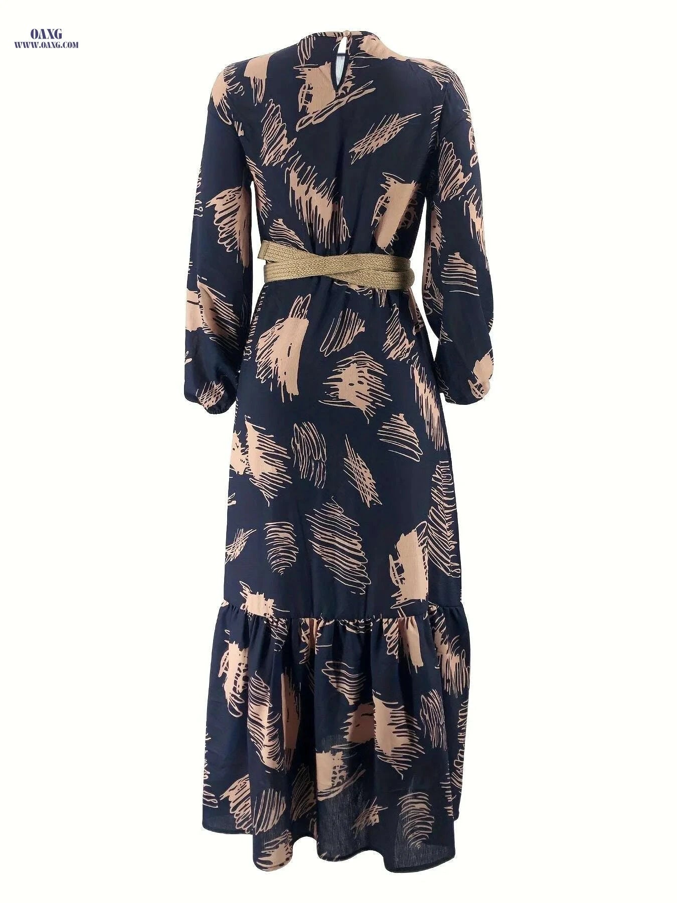 Elegant Ramadan Chic Kaftan Dress - Vibrant Casual Long Sleeve Maxi   OAXG Navy Blue / S