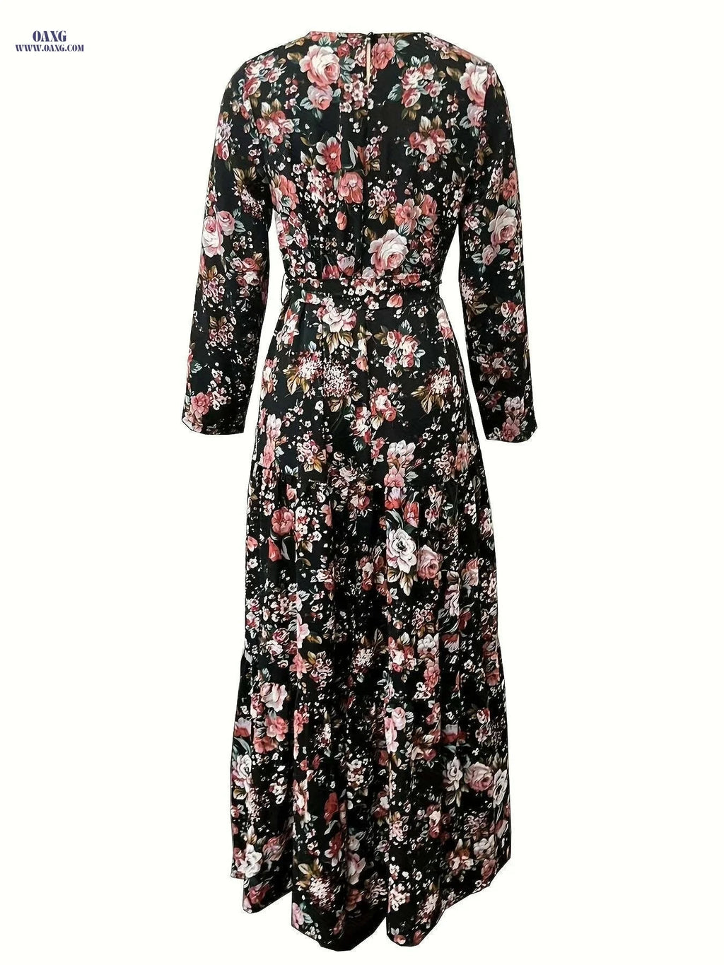 Elegant Ramadan Floral Print Maxi Dress - Women's Long Sleeve Abaya   OAXG White / S