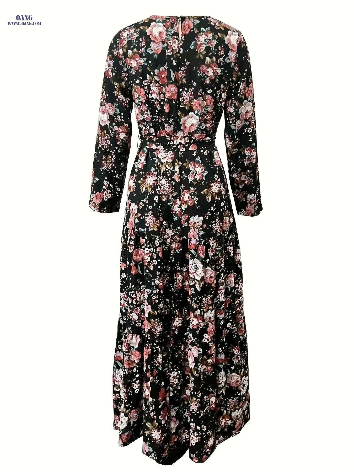 Elegant Ramadan Floral Print Maxi Dress - Women's Long Sleeve Abaya   OAXG White / S