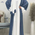 Elegant Ramadan Long Robe Dress - Patchwork Chiffon with Headscarf   OAXG 