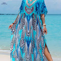 Elegant Ramadan V-neck Kaftan Dress - Batwing Sleeve, Maxi Length   OAXG Sky Blue / One-size