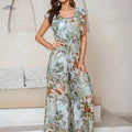 Elegant Resort-Style Jumpsuit - Sleeveless with Ruffled Edges   OAXG 
