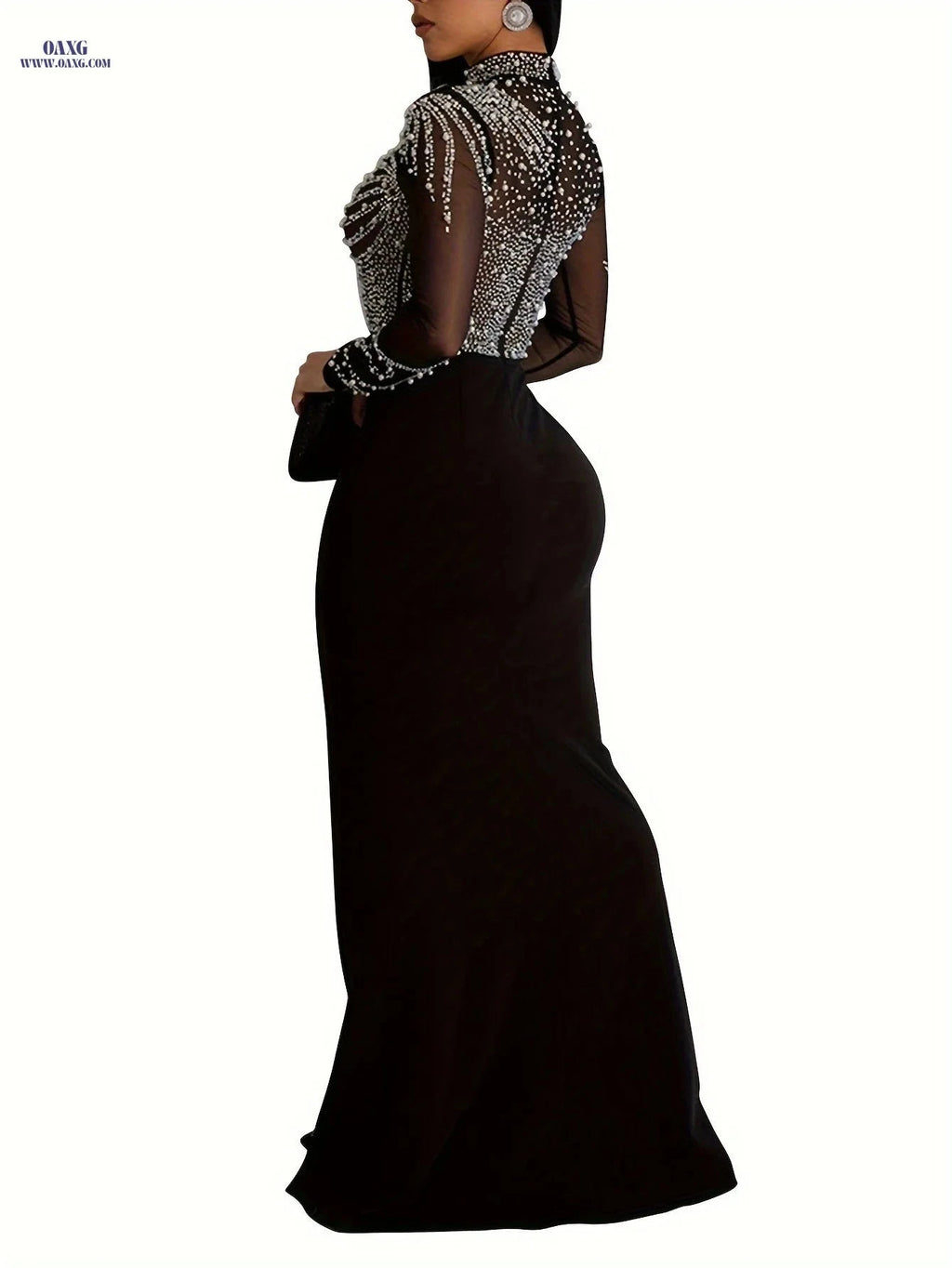 Elegant Rhinestone Bodycon Dress - Long Sleeve Mesh for Parties   OAXG 