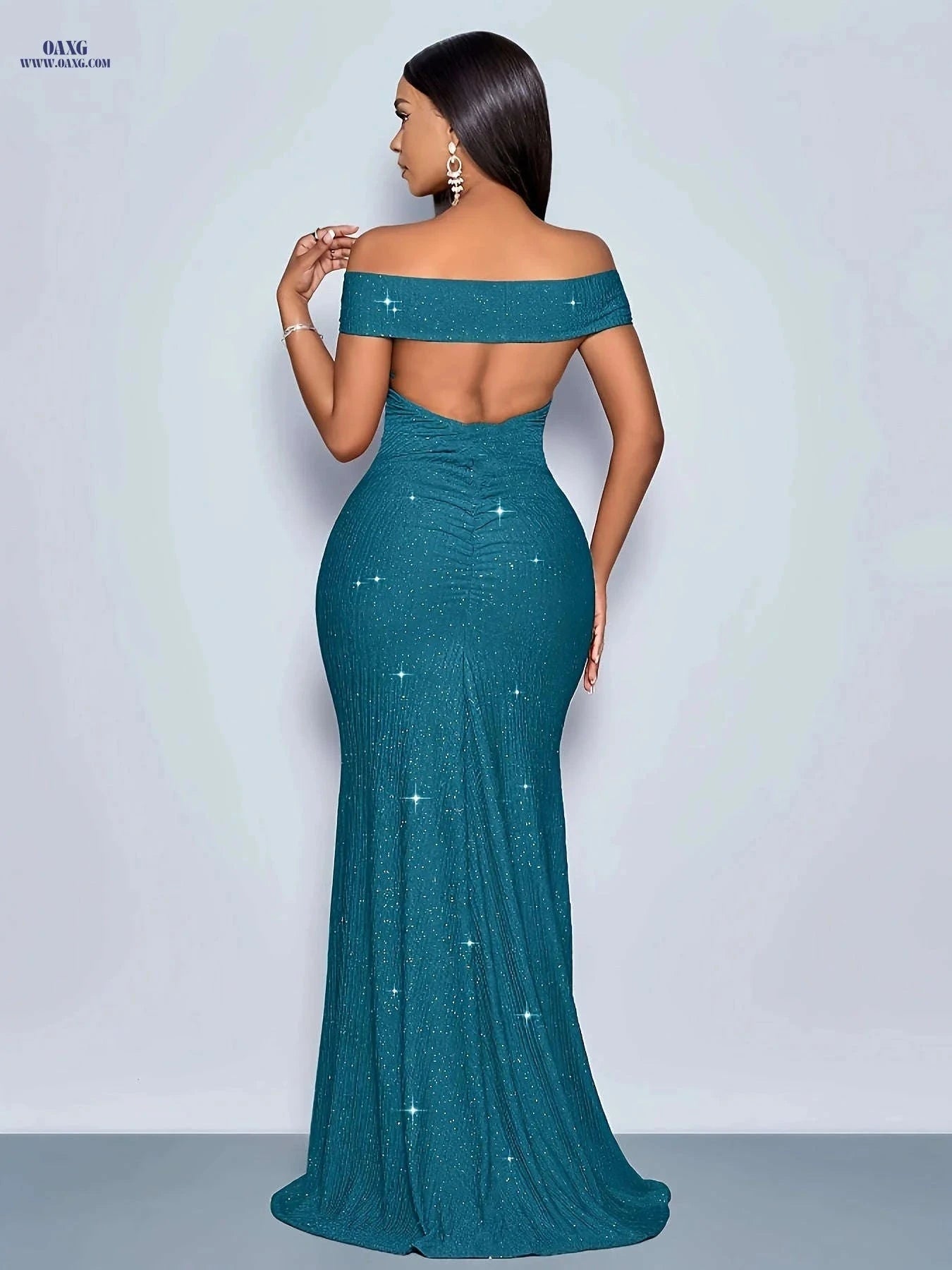 Elegant Royal Blue Mermaid Dress - Off-the-Shoulder, High Slit   OAXG 