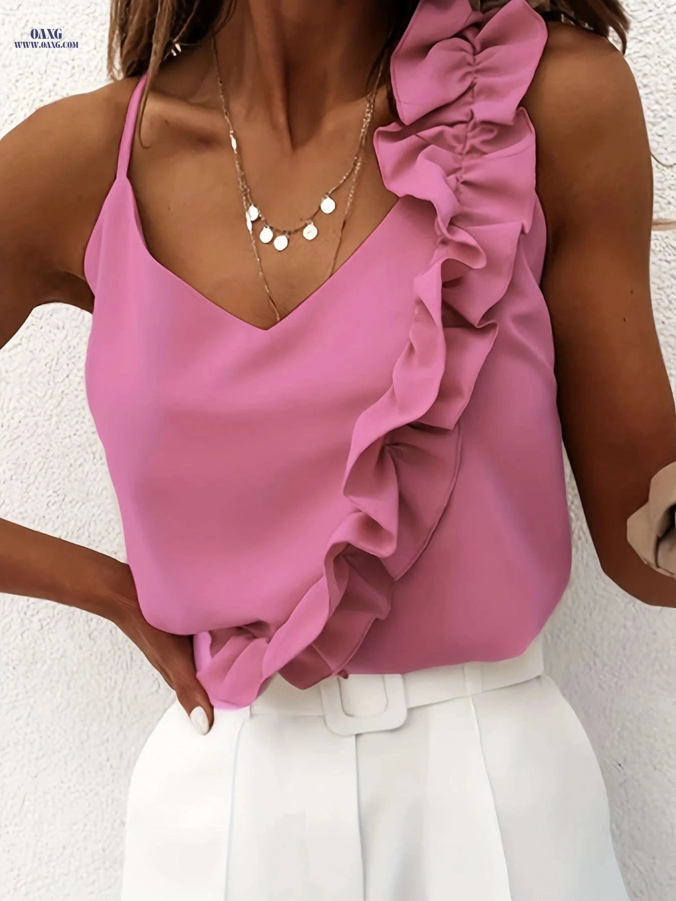 Elegant Ruffle Hem Spaghetti Strap Top - Stylish Summer Cami   OAXG 