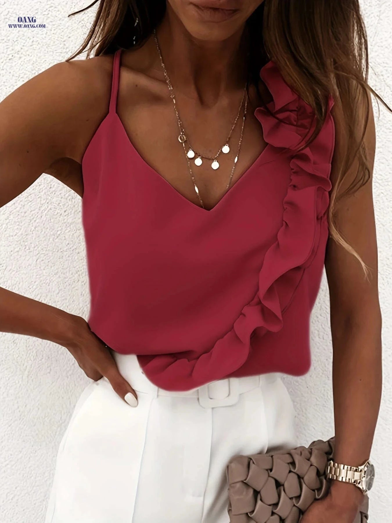 Elegant Ruffle Hem Spaghetti Strap Top - Stylish Summer Cami   OAXG 