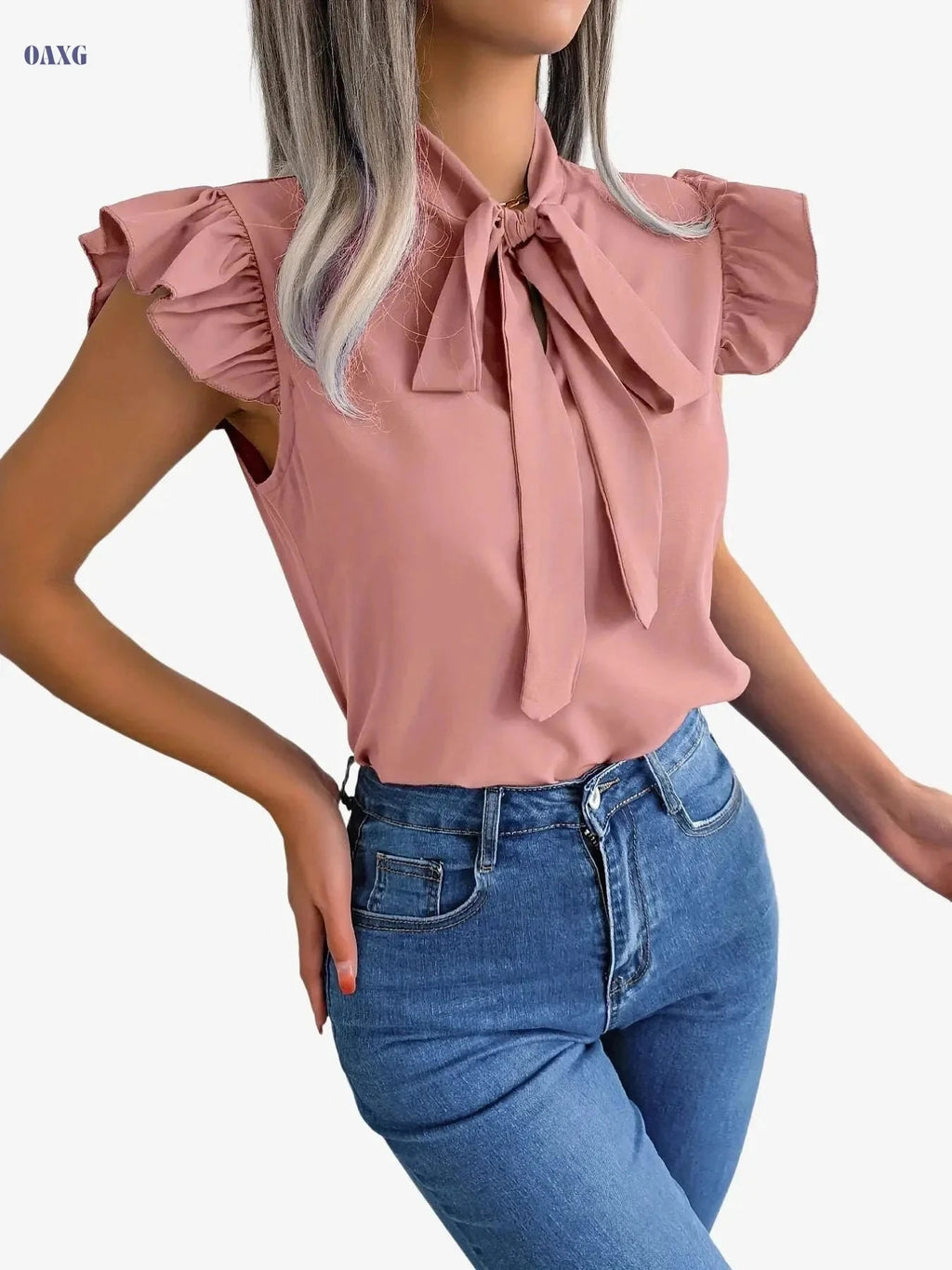 Elegant Ruffle Sleeveless Tie-Back Blouse - Chiffon Spring/Summer Top   OAXG 