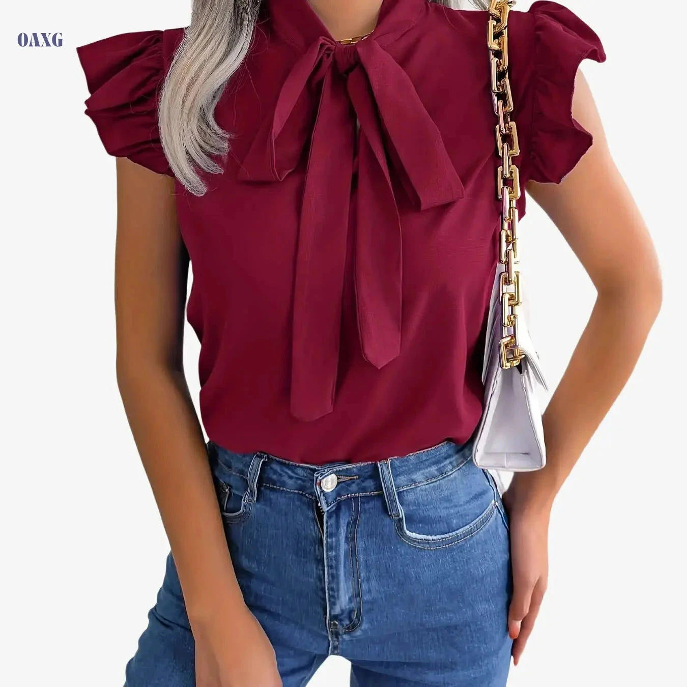 Elegant Ruffle Sleeveless Tie-Back Blouse - Chiffon Spring/Summer Top   OAXG 
