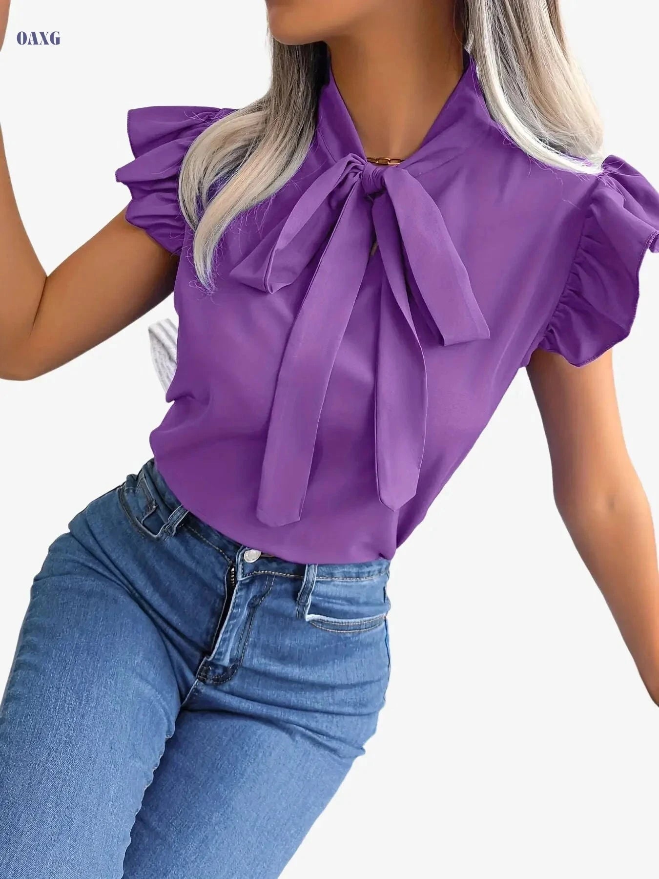 Elegant Ruffle Sleeveless Tie-Back Blouse - Chiffon Spring/Summer Top   OAXG 