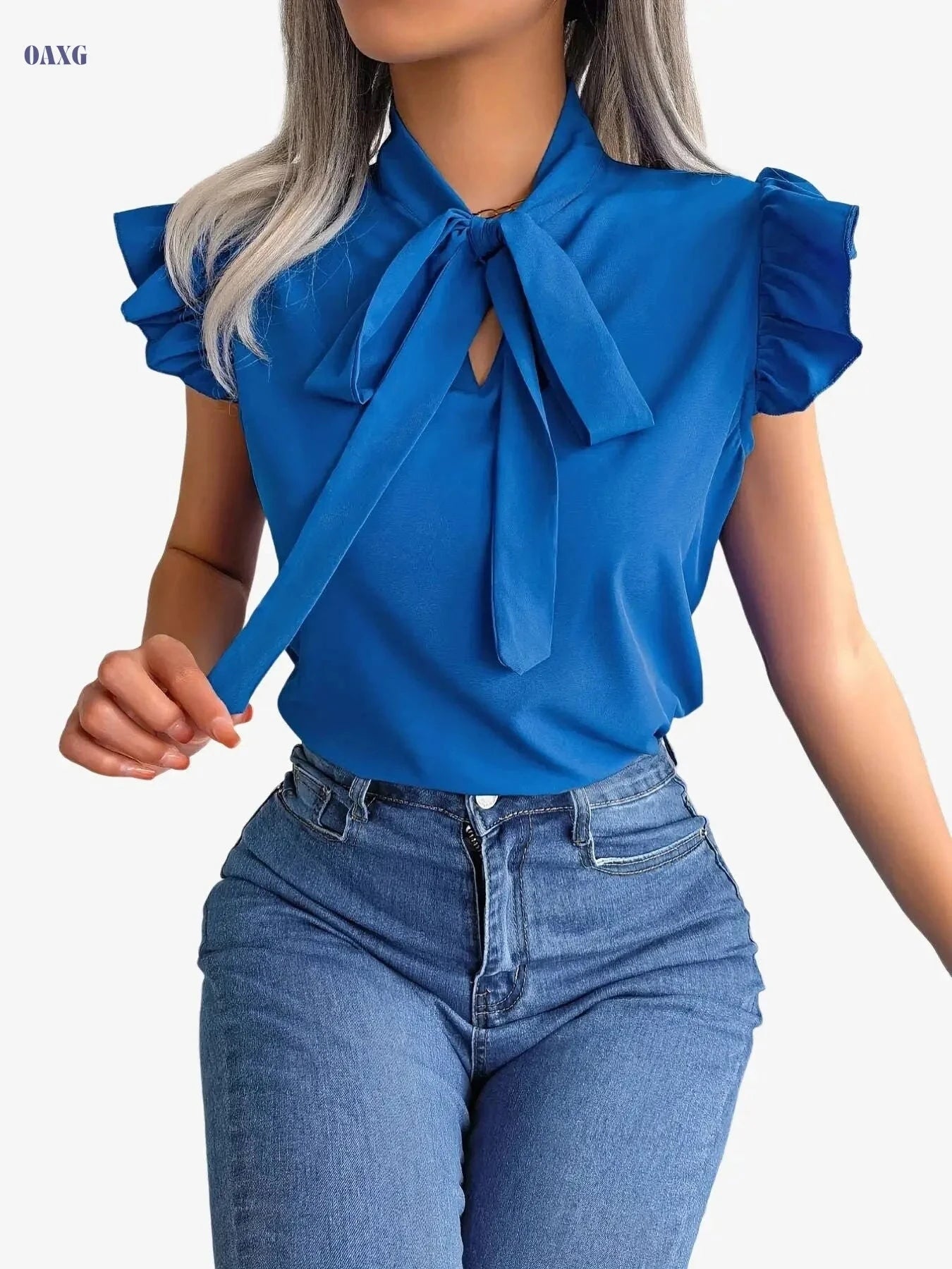 Elegant Ruffle Sleeveless Tie-Back Blouse - Chiffon Spring/Summer Top   OAXG 