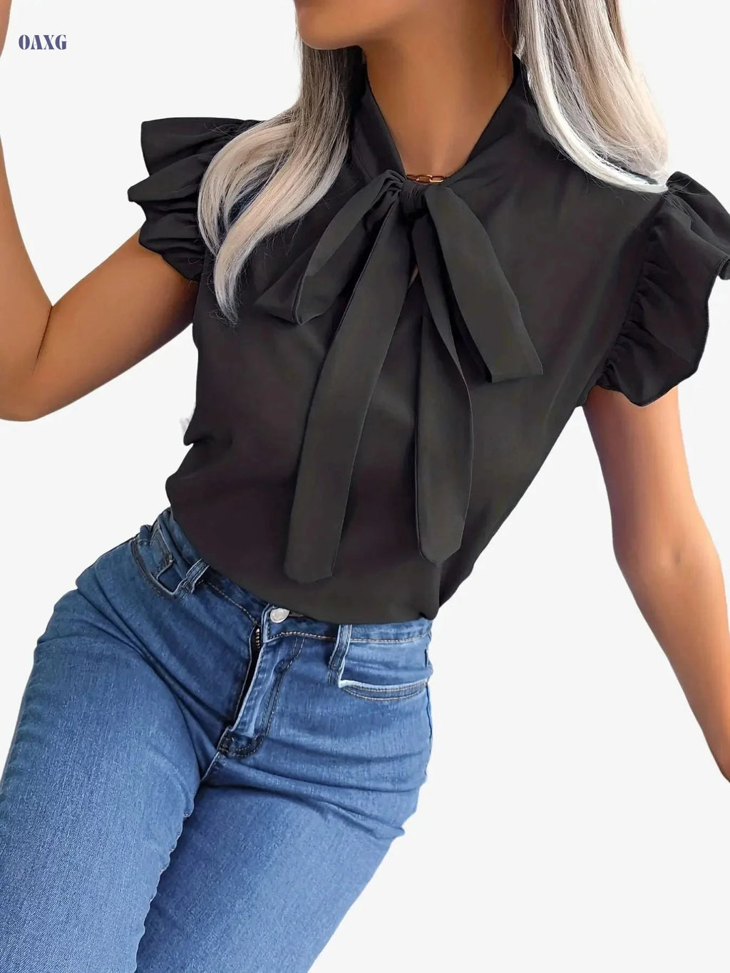 Elegant Ruffle Sleeveless Tie-Back Blouse - Chiffon Spring/Summer Top   OAXG 