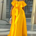 Elegant Ruffle Trim Cami Dress - Tie-Waist Maxi for Women   OAXG Bright Yellow / S