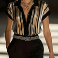 Elegant Satin Striped Women's Top - Versatile Color Block Design   OAXG Mixed colors / S