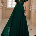 Elegant Sequin Deep V-neck Dress - High-Waist Fashion Gown   OAXG 