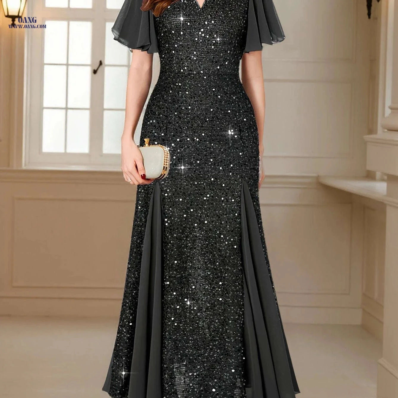 Elegant Sequin Lace Sweetheart Maxi Dress - Perfect for Formal Events   OAXG 